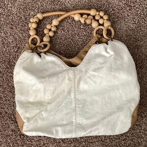 New w/o tags: BUENO Soft Leather Classic Shoulder Bag w/ a Unique Beaded Handle